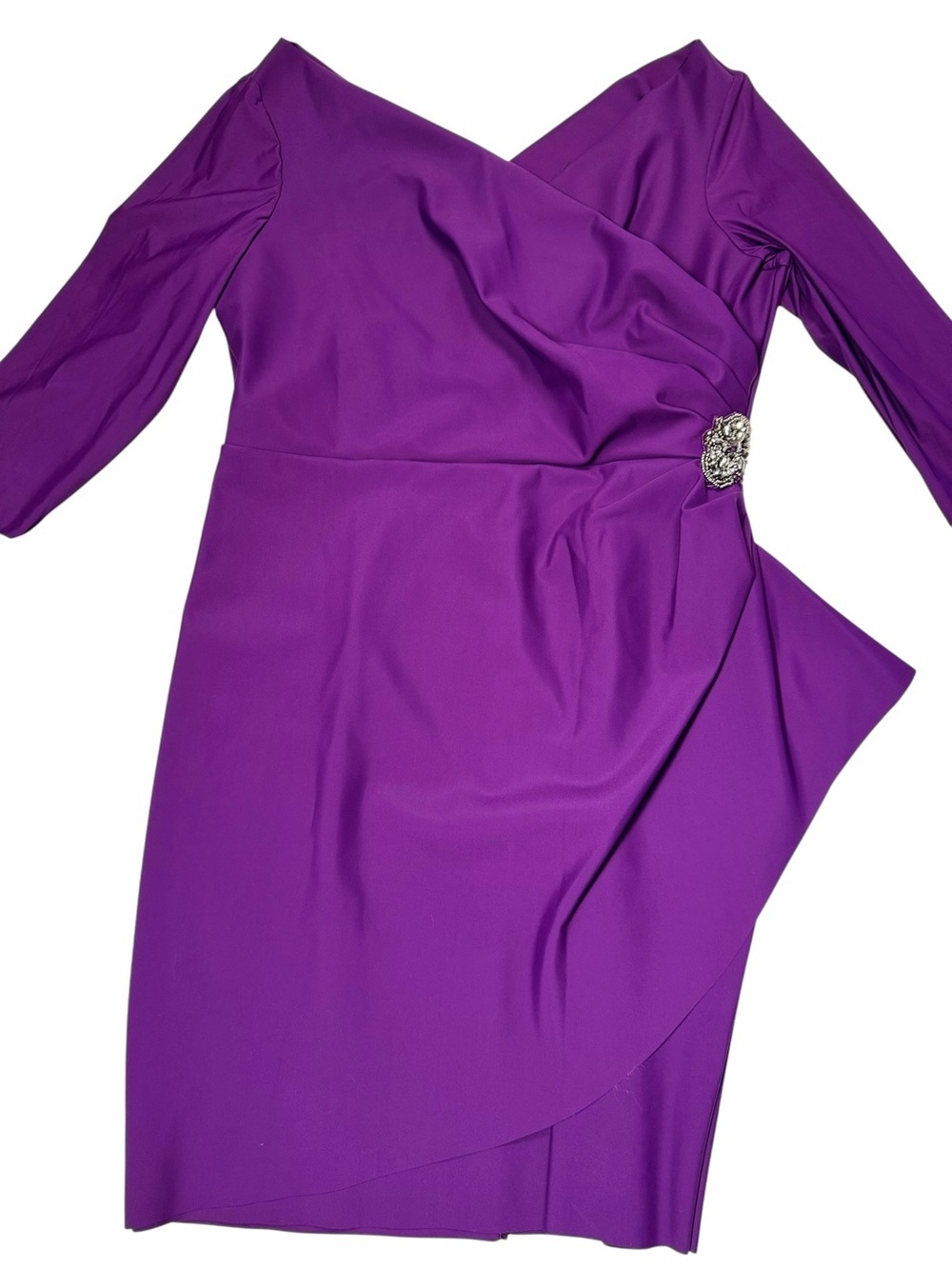 NWT $239 Alex Evenings Diana Cascade Ruffle Sheath Contour Plum Dress Size 16 - Picture 3 of 8